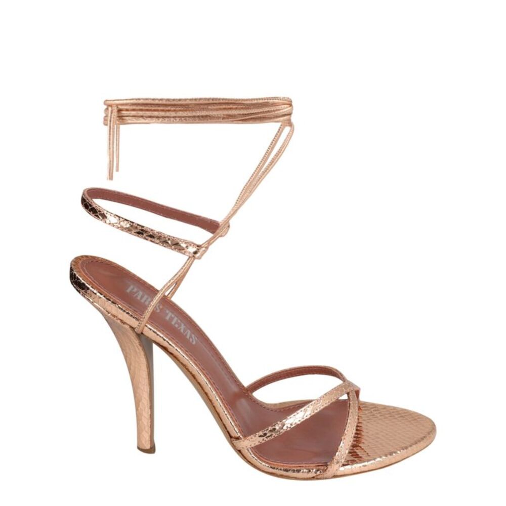 Paris Texas Linda Metallic Python Print Lace-Up Sandals Rose Gold Womens